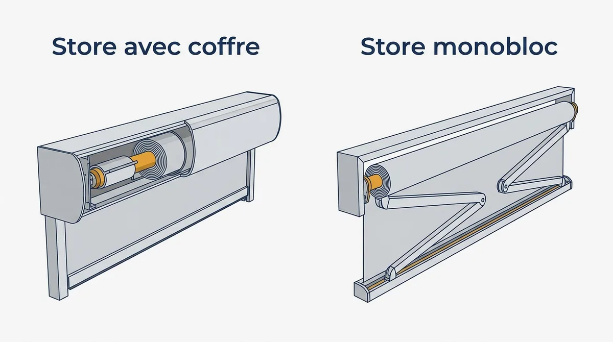 Store banne à Voisins-le-Bretonneux : comparaison du coffre fermé et du monobloc sans coffre