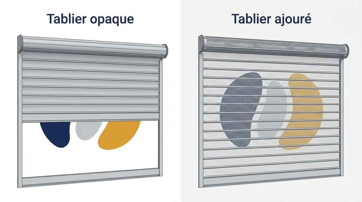 Tablier de rideau métallique à Massy : comparaison entre fermeture opaque et ajourée