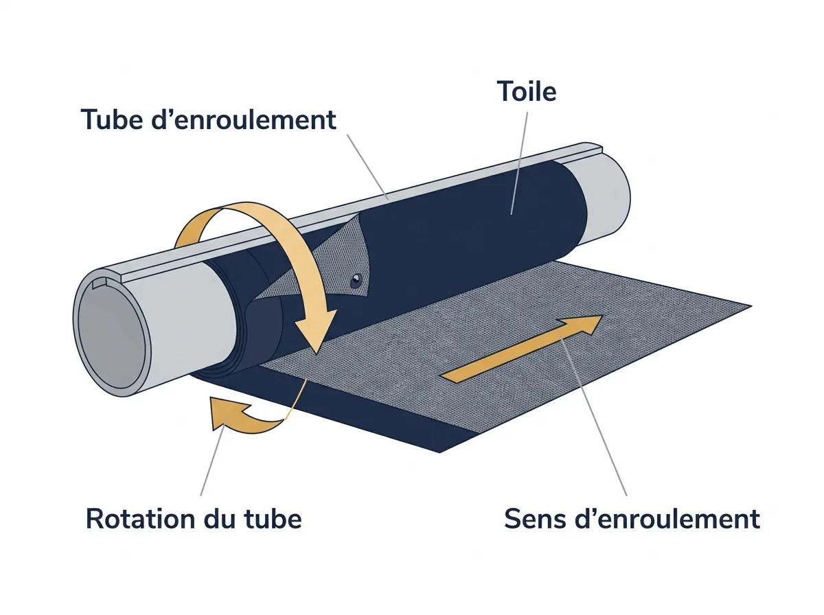 Tube d’enroulement à Ablis : fonctionnement de la rotation qui enroule la toile du store