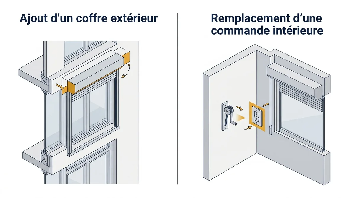 Volet roulant à Corbeil-Essonnes : ajout d’un coffre extérieur ou remplacement d’une commande intérieure