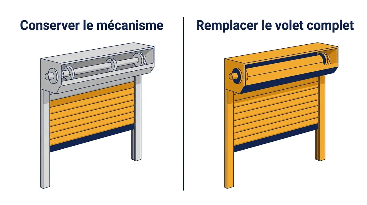 Volet roulant à Évry : comparaison entre conservation du mécanisme et remplacement complet