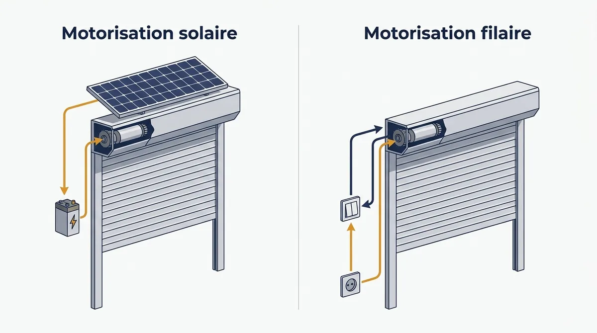 Volet roulant à Garches : comparaison du système solaire et de la motorisation à commande filaire