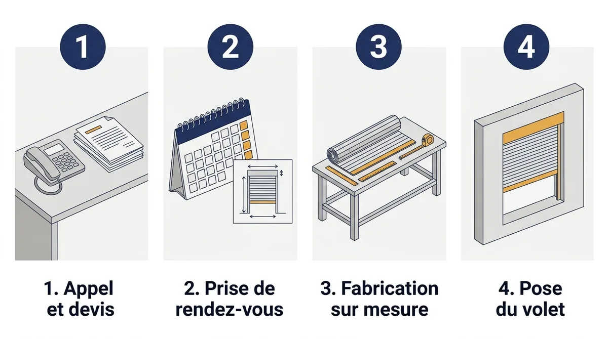 Volet roulant à Montry : étapes de l’appel et du devis à la fabrication sur mesure et à la pose
