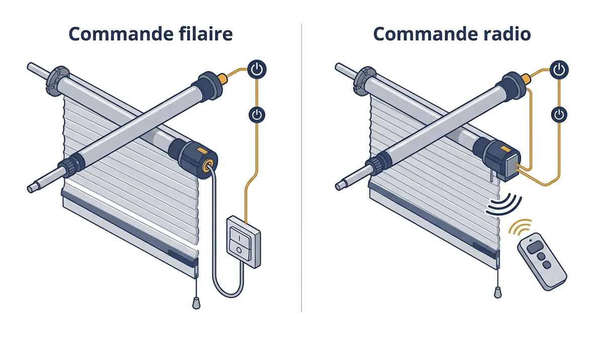 Volet roulant à Vitry-sur-Seine : commandes filaire et radio, avec alimentation du moteur