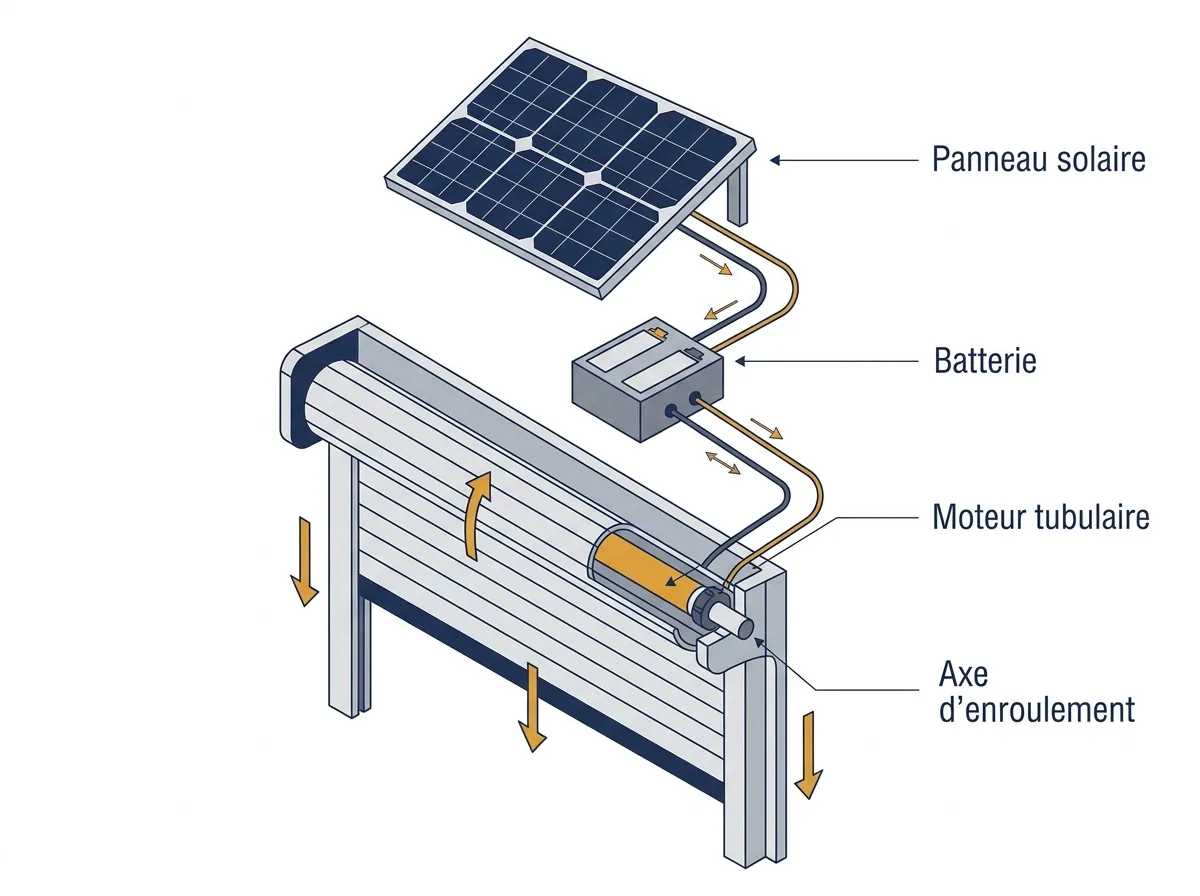 Volet solaire à Linas : fonctionnement du panneau, de la batterie et du moteur