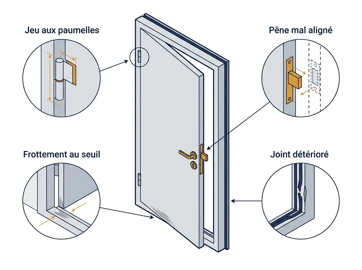 Zones d’usure à contrôler sur une porte blindée dans les Yvelines (78).